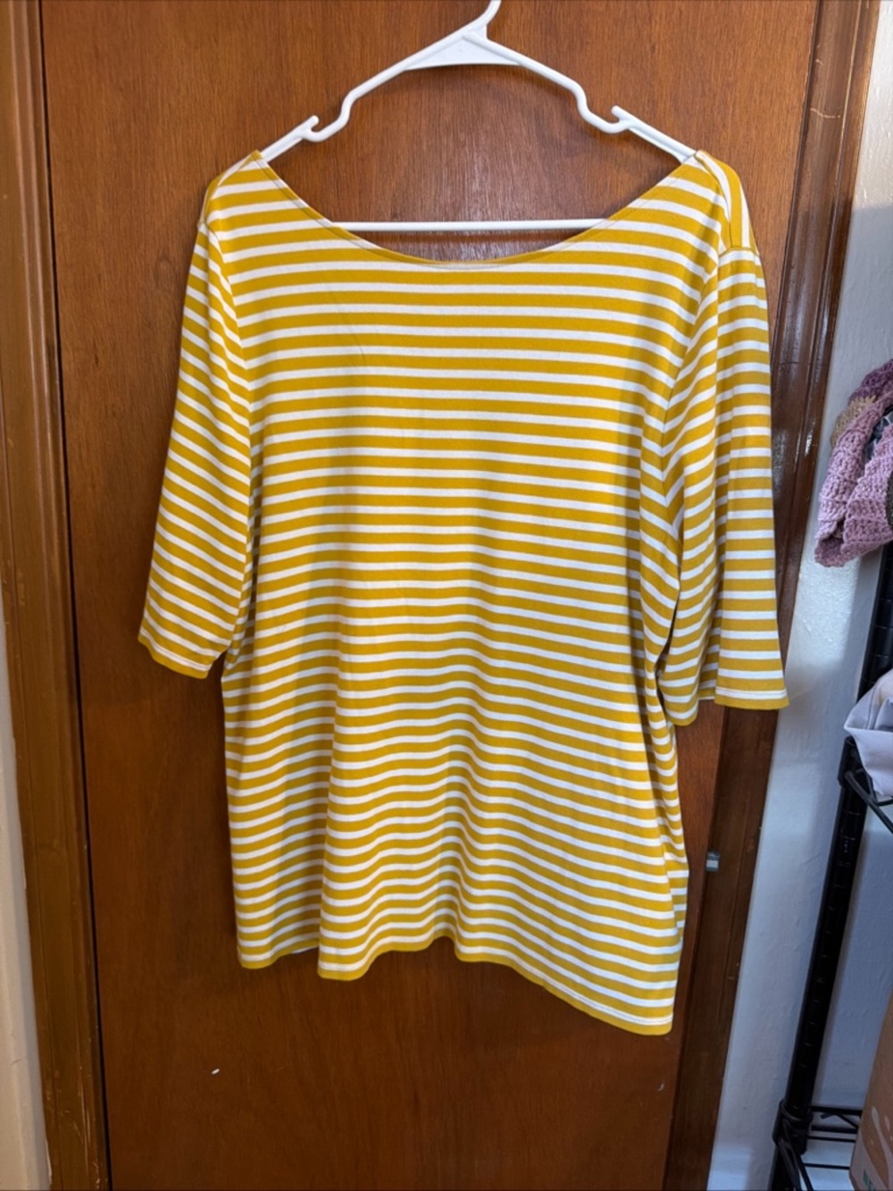 Old Navy Yellow and White Striped Boatneck Top